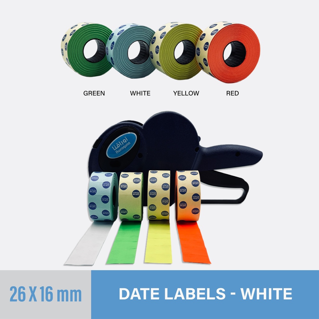 White Date Label 26x16mm -Two Line