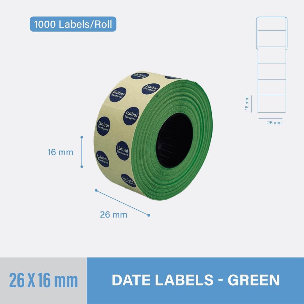 [DSTG-2616] Italian Date Sticker Green 2616 mm - 1000 Stickers Per Roll 2 Lines - Non-Heatable
